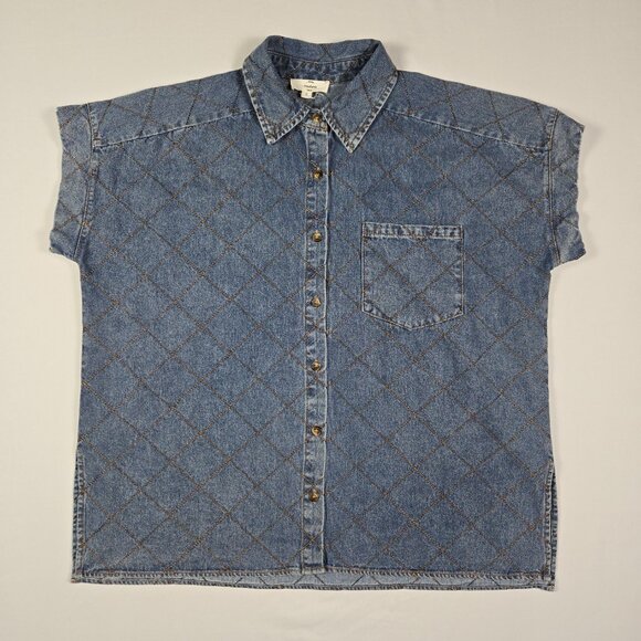 Entro Quilted Denim Button Up Shirt Women’s Western Vintage Vibe Casual S - Picture 3 of 12